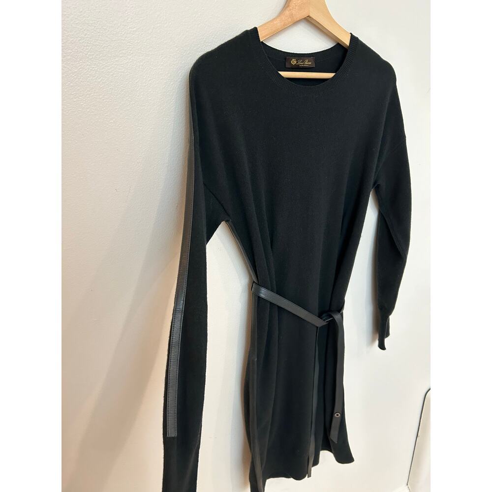 Loro Piana 100% Cashmere Sweater Dress Black classic lambskin belt sz 40 Italy - Picture 12 of 14